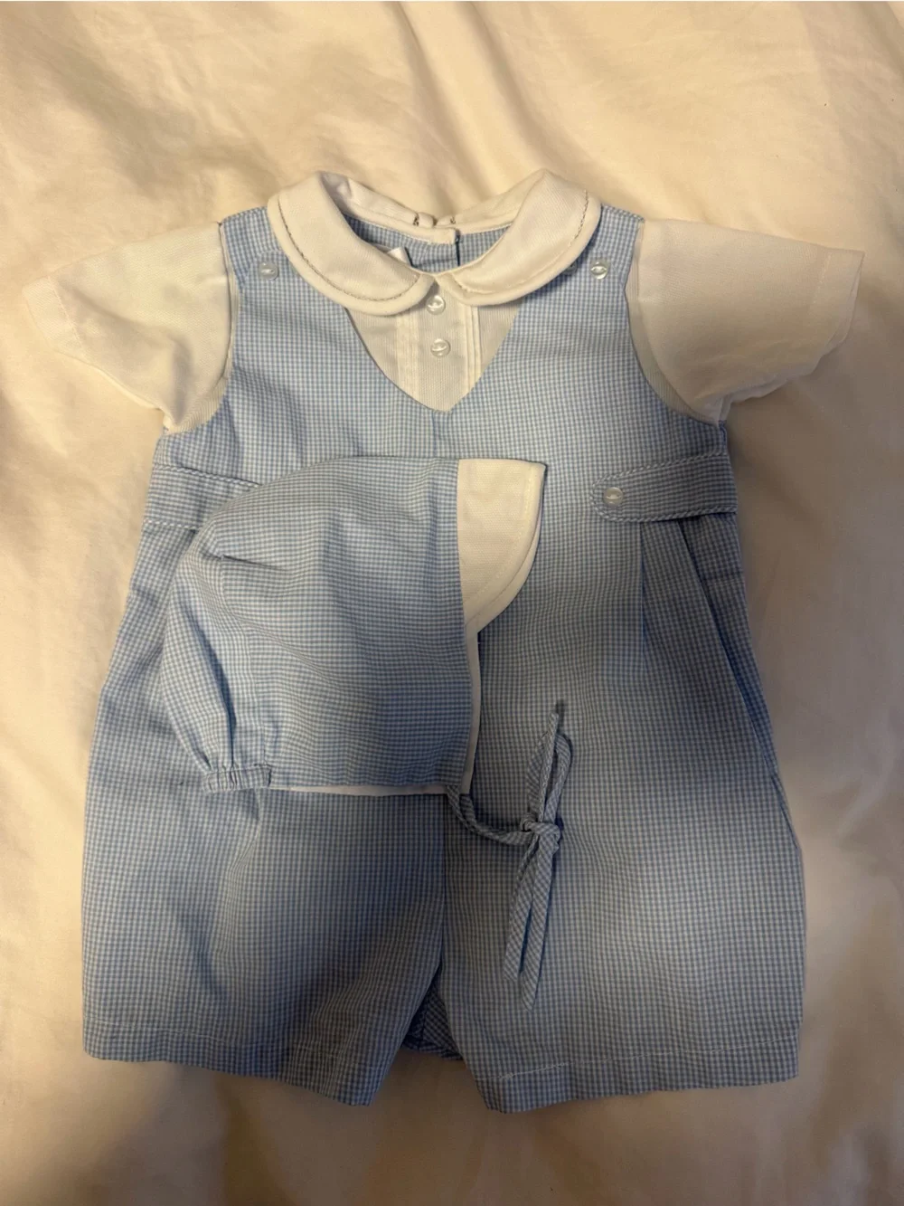 Petit Ami Gingham Romper with Hat